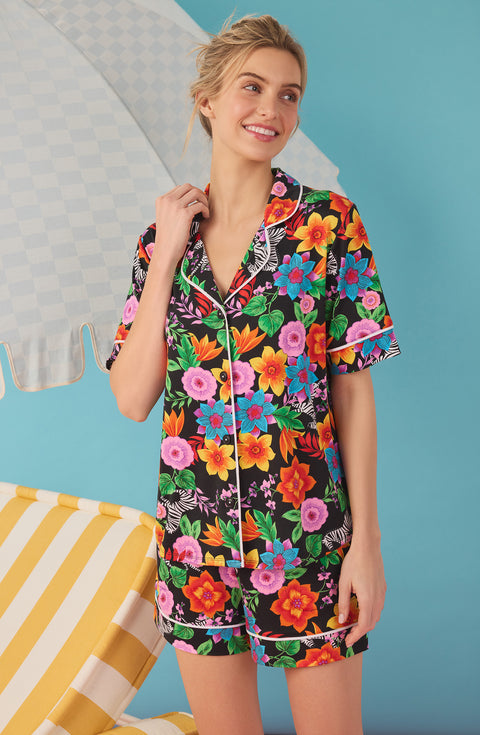 A Lady Wearing Sienna Short Knit PJ Set in Wild Garden