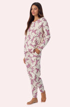 a lady wearing Lorena Long Knit Pj Set In Pink Prowl
