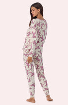 a lady wearing Lorena Long Knit Pj Set In Pink Prowl
