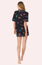A lady wearing Sienna Short Knit Pj Set In Midnight Butterfly