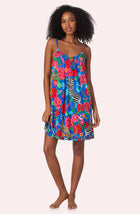 A lady wearing Ella Knit Chemise In Sapphire Safari