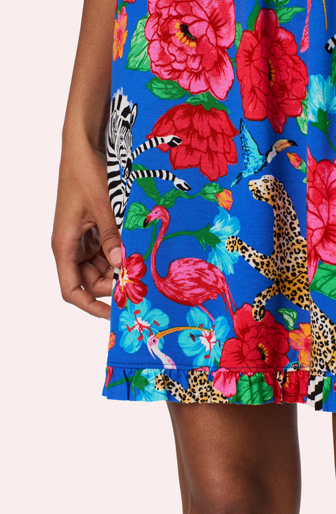 A lady wearing Ella Knit Chemise In Sapphire Safari