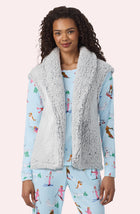 A Lady Wearing Tessa Sherpa Vest In Frosted Slate