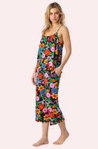A Lady Wearing Fiona Knit Pj Set In Wild Garden Side Angle View