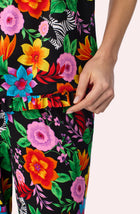 A Lady Wearing Fiona Knit Pj Set In Wild Garden Closeup Detail View