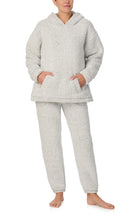 A lady wearing Amanda Sherpa Pj Set In First Frost print