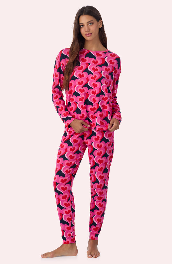 A lady wearing Lorena Long Knit Pj Set In In A Heartbeat