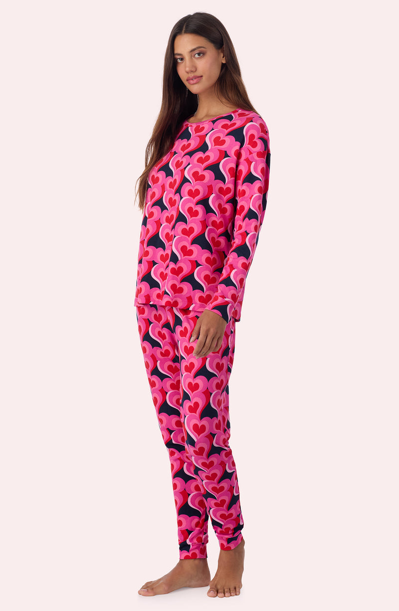 A lady wearing Lorena Long Knit Pj Set In In A Heartbeat