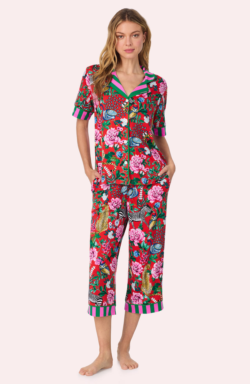Sienna Cropped Knit Pj Set In Scarlet Safari – Room Service PJs