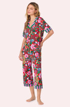 A lady wearing Sienna Cropped Knit Pj Set In Scarlet Safari