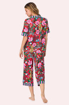 A lady wearing Sienna Cropped Knit Pj Set In Scarlet Safari