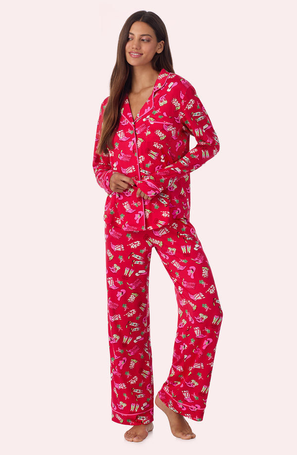 A lady wearing Charlotte Knit Pj Set In Festive Rodeo