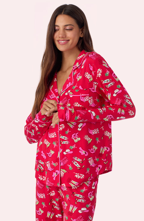 A lady wearing Charlotte Knit Pj Set In Festive Rodeo