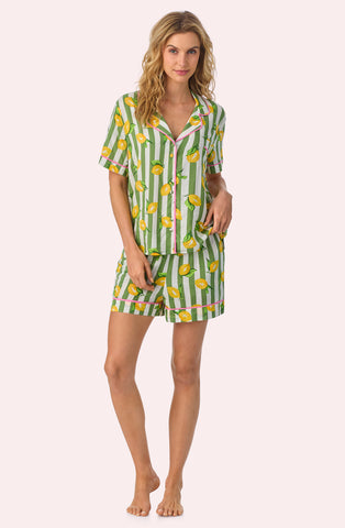 Victoria Short Woven Pj Set In Lemonade Stand Stripe