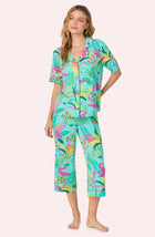 A lady wearing Sienna Cropped Knit Pj Set In Crocodile Cove