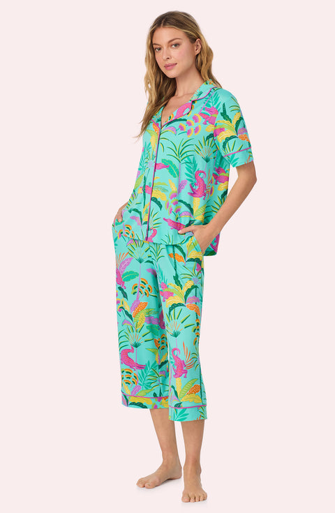 A lady wearing Sienna Cropped Knit Pj Set In Crocodile Cove