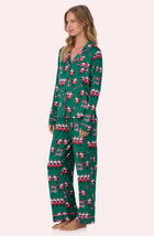 A lady wearing Charlotte Knit Pj Set In Jingle Bell Jive