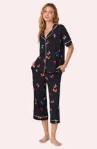 A lady wearing Sienna Cropped Knit Pj Set In Midnight Butterfly