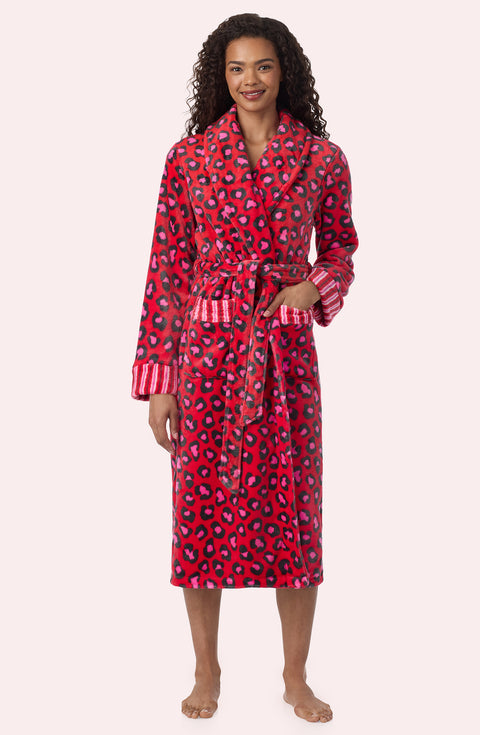 A Lady Wearing Risa Chenille Robe In Wild Spots & Stripes