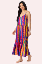 A Lady Wearing Layla Woven Chemise In Fiesta Stripe Side Angle View