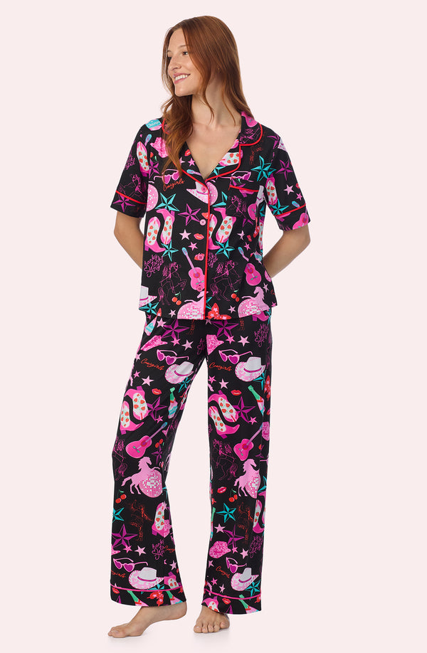 A lady wearing Arizona Long Knit Pj Set In Honky Tonk Angel