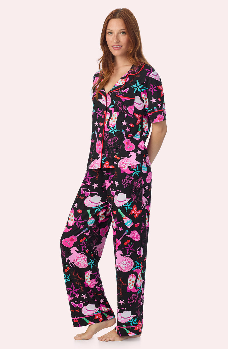 A lady wearing Arizona Long Knit Pj Set In Honky Tonk Angel