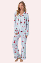 A lady wearing Charlotte Knit Pj Set In Ice Blue Sippin' With Santa