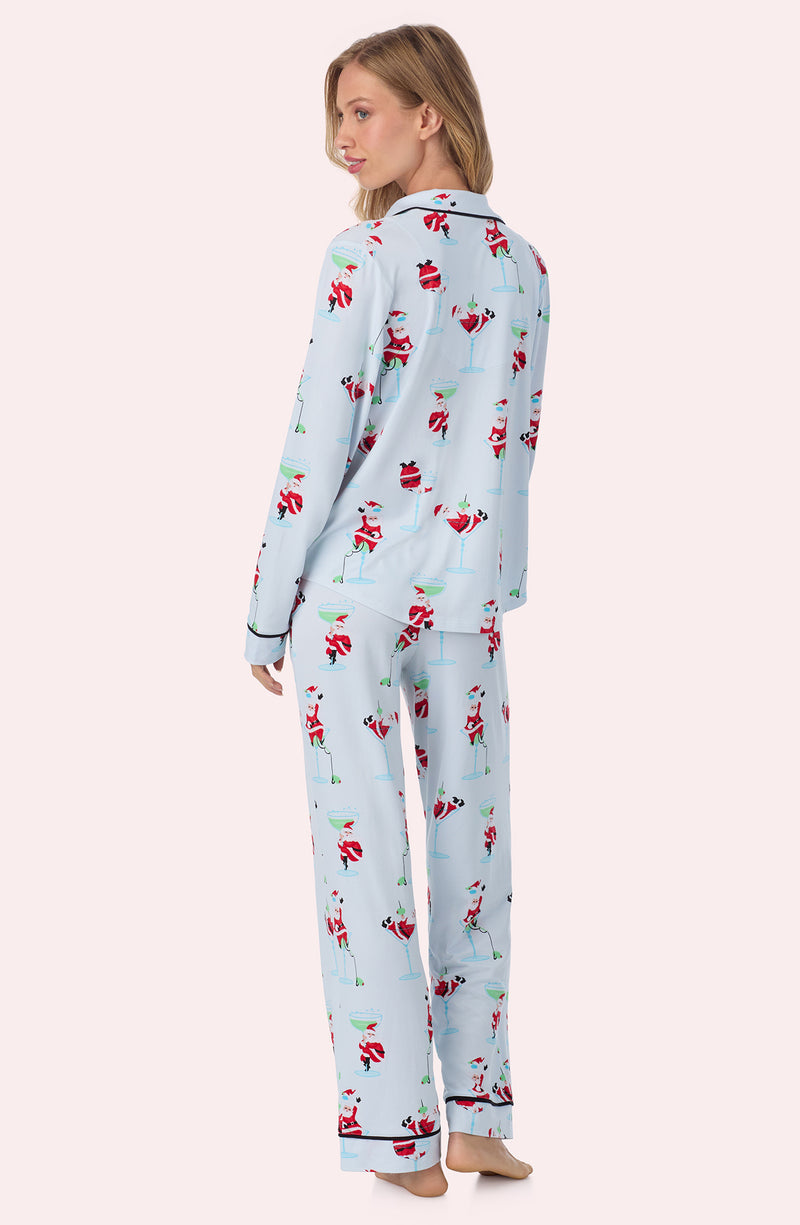 A lady wearing Charlotte Knit Pj Set In Ice Blue Sippin' With Santa