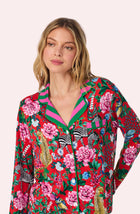 A lady wearing Collette Knit Pj Set In Scarlet Safari