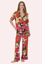 A Lady Wearing Sienna Long Knit Pj Set In Cheetah Chic in a front view standing pose