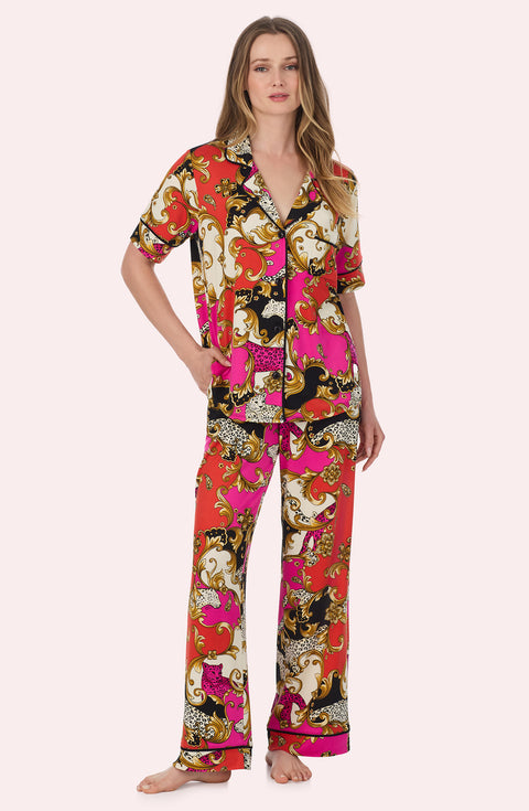 A Lady Wearing Sienna Long Knit Pj Set In Cheetah Chic in a front view standing pose