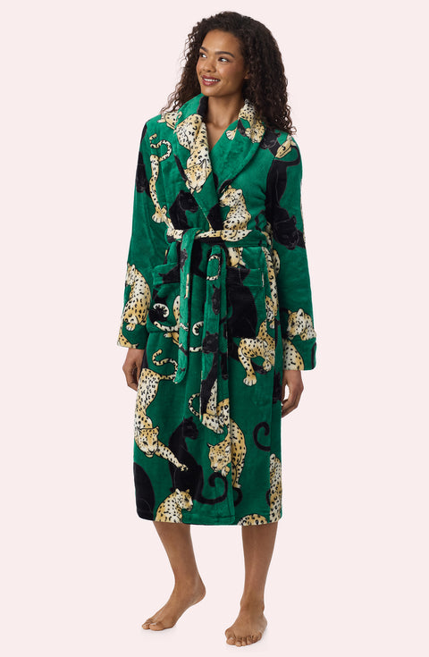 A Lady Wearing Risa Chenille Robe In Panthera Glam in a front view standing pose