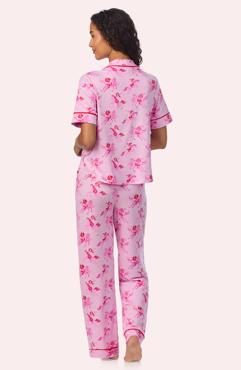 A lady wearing Arizona Long Knit Pj Set In Cowgirl Sweetheart