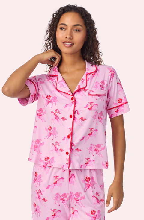 A lady wearing Arizona Long Knit Pj Set In Cowgirl Sweetheart