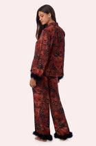 A lady wearing Ariana Woven Pj Set In Jungle Noir