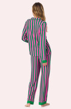 A lady wearing Collette Knit Pj Set In Fuchsia And Fern