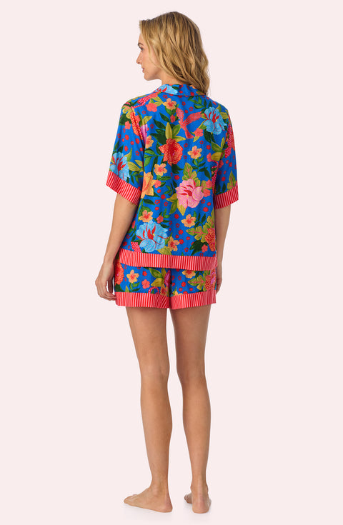 A lady wearing Georgia Short Woven Pj Set In Floral Fiesta