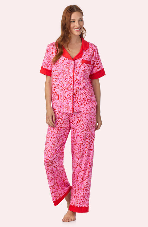 A lady wearing Arizona Long Knit Pj Set In Pretty In Pink