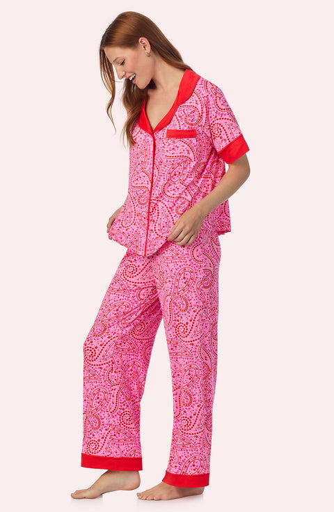 A lady wearing Arizona Long Knit Pj Set In Pretty In Pink