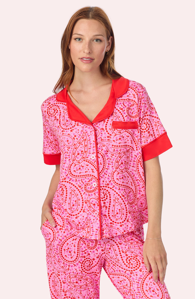 A lady wearing Arizona Long Knit Pj Set In Pretty In Pink