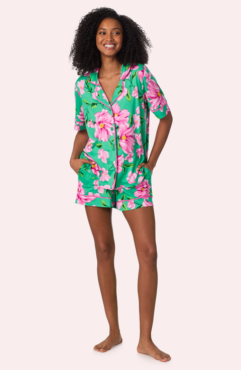 A lady wearing Sienna Short Pj Set In Flora & Fern