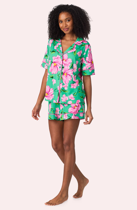 A lady wearing Sienna Short Pj Set In Flora & Fern