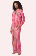 A Lady Wearing Collette Knit Pj Set In Sugar Stripe in a side angle pose