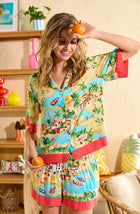 A lady wearing Georgia Short Woven Pj Set In Island Bliss
