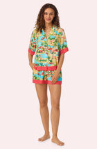 A lady wearing Georgia Short Woven Pj Set In Island Bliss