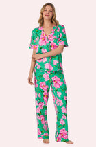 A lady wearing Sienna Long Pj Set In Flora & Fern