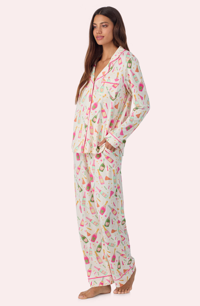 A lady wearing CHARLOTTE KNIT PJ SET IN FIZZ THE SEASON
