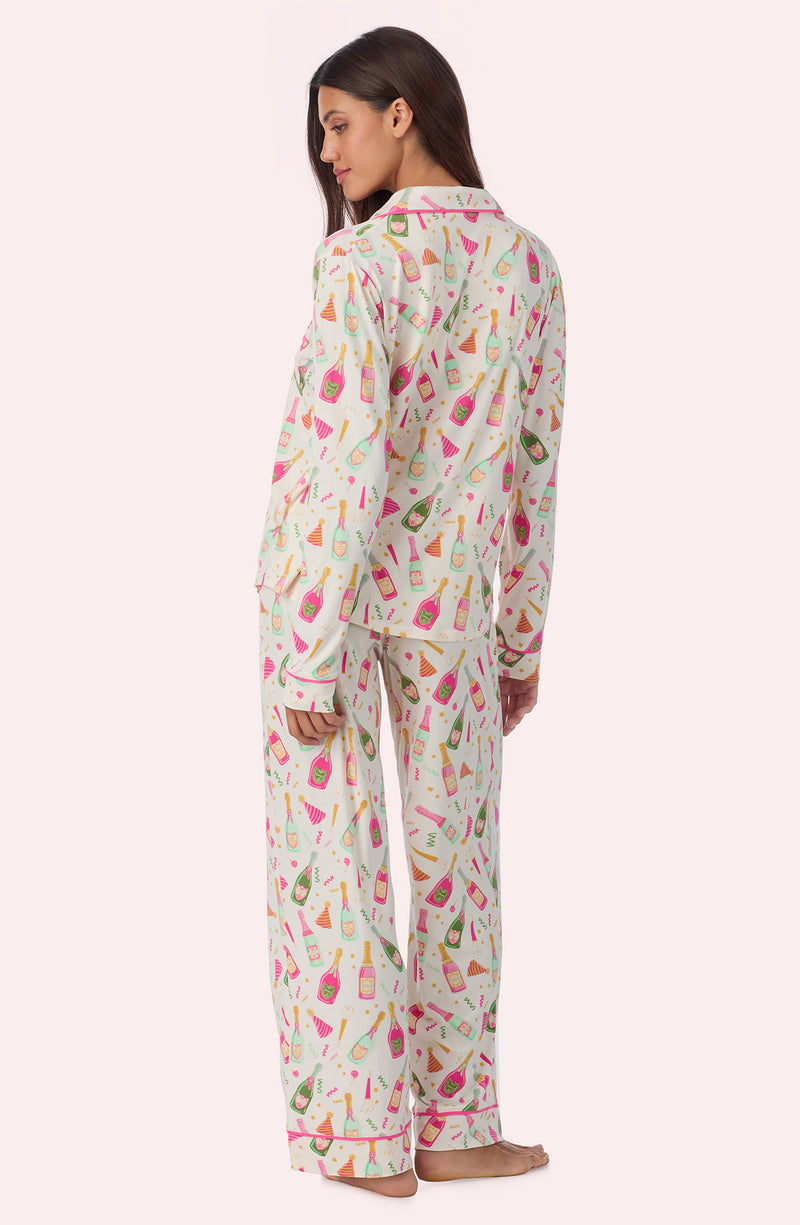 A lady wearing CHARLOTTE KNIT PJ SET IN FIZZ THE SEASON
