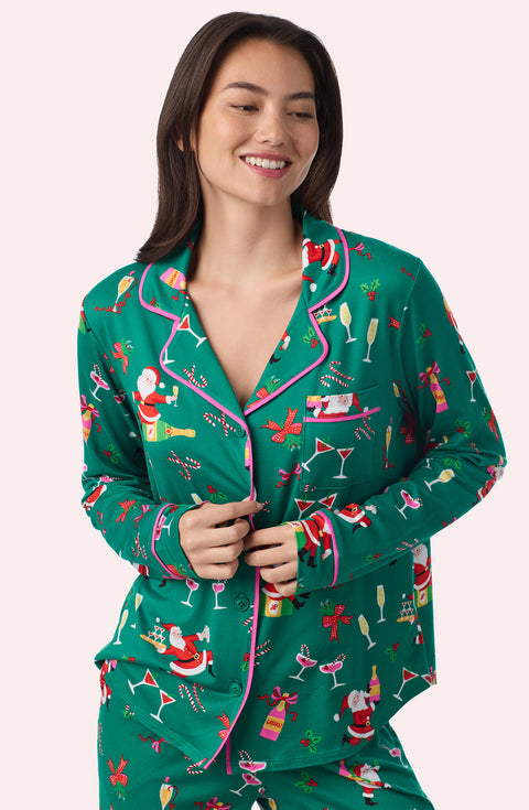 A Lady Wearing Collette Knit Pj Set In Merry Mixology in a front view, closer look