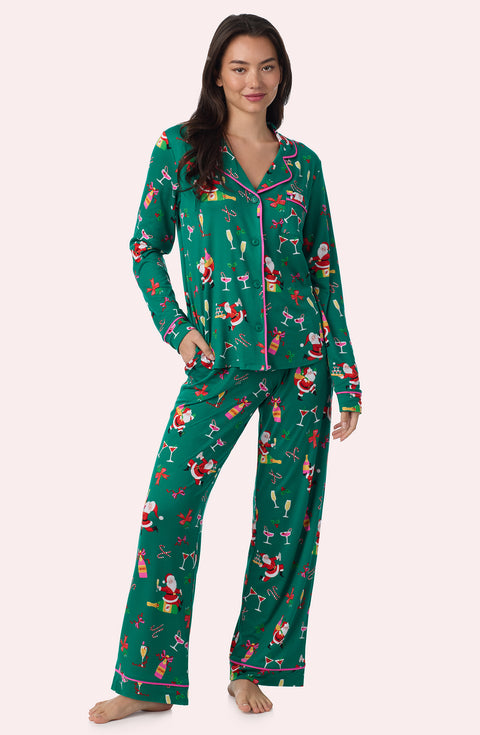 A Lady Wearing Collette Knit Pj Set In Merry Mixology
